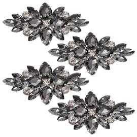 FINGERINSPIRE 4PCS Flower Glass Rhinestone Applique Patches Iron on Black Rhinestone Patches Wedding Bridal Decorative Patches Floral Beaded Applique Patches for DIY Crafts Clothes Costume Decoration