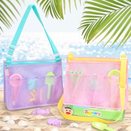 Tagitary Beach Toys Mesh Beach Bags with Zipper, Kids Pool Sand Toys Seashell Crossbody for Boys and Girls Summer Vacation Essentials