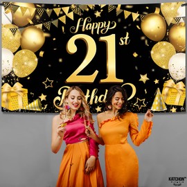 21st Happy Birthday Black Wall Banner,Foil