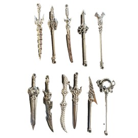 Fat-catz-copy-catz 11x Miniature Silver Antique Tone Japanese Anime Weapons Charms for Jewellery Making Bracelets, Earrings, Necklaces