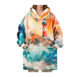 Huglanket Lighthouse Gifts Wearable Blanket Hoodie, Oversized Wearing Blanket for Lighthouse Lovers