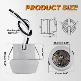 E26 Porcelain Keyless Light Socket,Heat Resistant Socket with Double Snap-in Clip Embedded UL Listed Screw Lamp Holder (2)