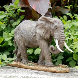 Realistic Standing African Elephant Resin Sculpture, Natural Grassland Base with Ivory Tusks,Wild Animal Figurine for Home DecorColor: As picture, Size: One Size
