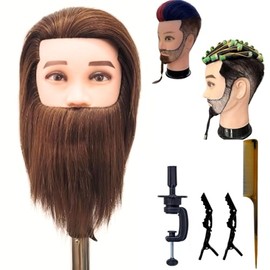 Leticia Cabeza de Maniquí de Peluquería Masculina para Entrenamiento de Corte de Pelo, Cabeza de Maniquí de Pelo Humano con Barba para Hombres