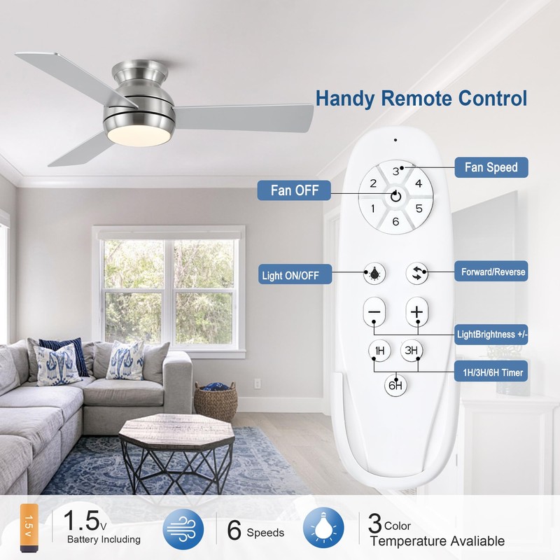 putroad 42 Inch Ceiling Fans with Lights and Remote, Brushed