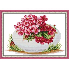 CaptainCrafts Cross Stitch Kits for Adults Stamped Cross Stitch Printed 14CT Fabrics Embroidery Kit Beautiful Flowers Kits for Adults Beginners (Stamped 14CT, Coloured Eggs Red Succulents)