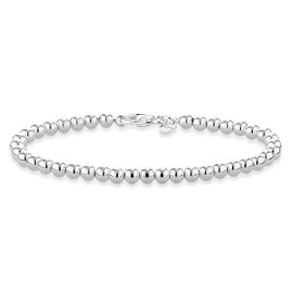 Miabella 925 Sterling Silver Italian Handmade 4mm Bead Ball Strand Chain Bracelet for Women 6.5, 7, 7.5, 8 Inch Made in Italy (6.5 Inches)