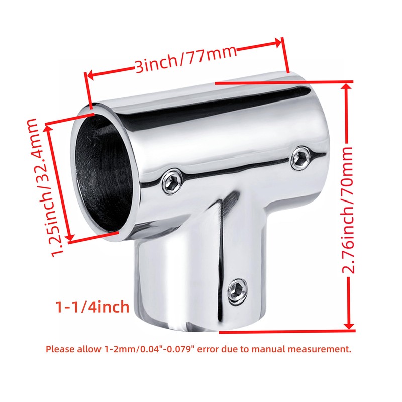 Marine316 Stainless Steel Boat Handrail 90 Degree T/Tee Fitting Hand