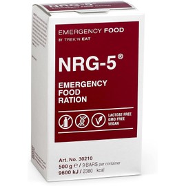 Katadyn NRG-5 Emergency Food Ration 500g Pack of 1 (9 Bars) Ready to Eat 2380 kcal, Vegan, Lactose-Free, GMO-Free | Long-Term Survival, Emergency Preparedness and Outdoor Adventure Food Bar