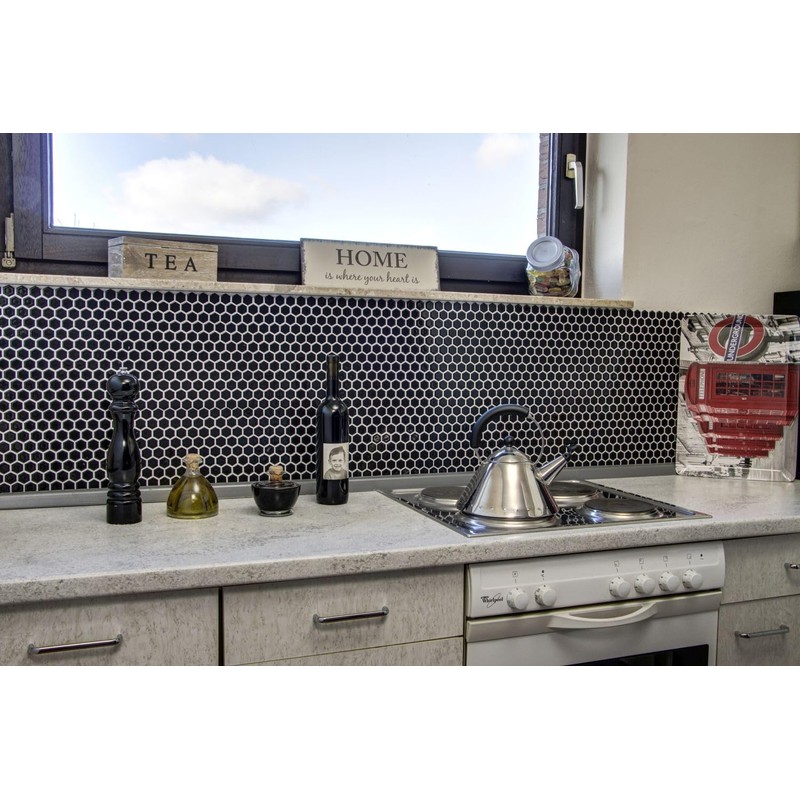 Mosaic Hexagon Plain Black Glossy Ceramic Mosaic, Mosaic Stone, Size: