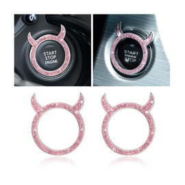 CGEAMDY 2Pcs Auto Start-Stopp-Knopf Abdeckung Glänzend Dekorativen Ring, Legierung Strass Auto Taste Ring, Stilvolle Und Glamouröse Damen Auto Dekorationen(Rosa)