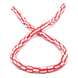 1 Strand of 60 Red & White Candy Cane Striped Polymer Clay 6mm Round Barrel Christmas Beads with Hole for Jewelry and Crafts