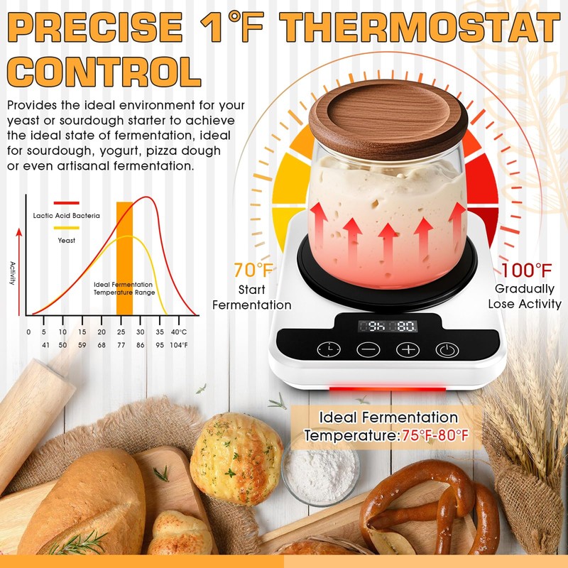 Upgraded Sourdough Starter Warmer, Precise 1°F Thermostat Control (70-100°F) Sourdough