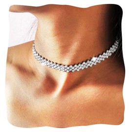 JONKY Silver Diamond Choker Necklace Sparkly Rhinestone Jewelry for Women