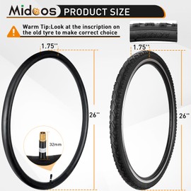 26 Inch Bike Tire, 2 Pack 26 x 1.75 Bike Tire with Schrader Valve, 26 x 1.75 Bicycle Tire and Tube with 2 Tire Levers, Folding City Commuter Bicycles Tire for 26" x 1.50/1.60/1.75/1.90 Bicycle Tires