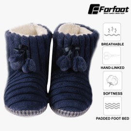 Forfoot Bootie Slippers for Women, House Warm Faux Fleece Fuzzy Valentines Slippers Indoor Outdoor Slipper Boots Shoes Navy Blue Winter Slippers Size 5-6
