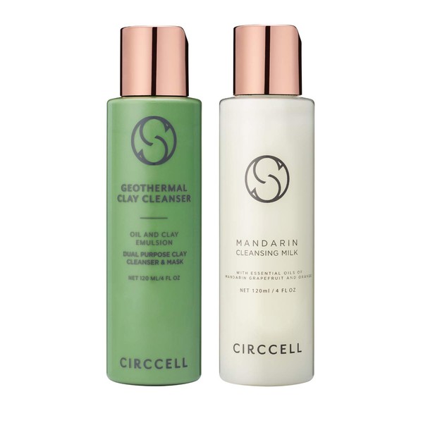 CIRCCELL Day to Night Cleansing Ritual Set - Geothermal Clay Cleanser and Mandarin Cleansing Milk Set