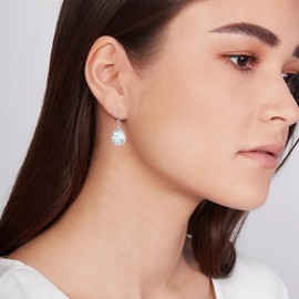 Opal Earrings Sterling Silver White Opal Filigree Earrings Leverback Earrings Dangle Jewelry Earrings for Women Girls, Sterling Silver