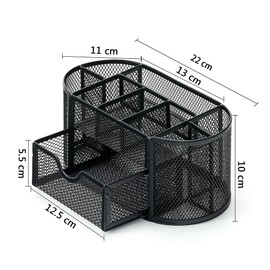 COWORK-UP Office Desk Organiser Mesh Desk Tidy Stationary Pen Holder for School Home Desktop Supplies Organisation with 8 Compartments & 1 Drawer