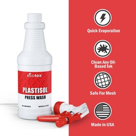 Rapid Cure® Black Plastisol Ink (8 oz.) and Ecotex® Plastisol Press Wash (Quart - 32 oz.) - Ink for Screen Printing Fabric, Screen Printing Cleaner/Degreaser - Silk Screen Press Wash/Plastisol Ink