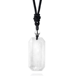 XIANNVXI Necklace For Men Natural Clear Quartz Crystal Healing Stones Necklaces Dog Tags Pendant Balck Necklace Spiritual Energy Quartz Gemstone Jewelry for Men Adjustable Rope