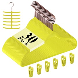 VECELO Premium Velvet Clothes Hangers Suit Heavy Duty (30 Pack)-Non Slip & Space-Saving with 6 Finger Clips & Tie Rack Excellent for Men and Women，Yellow