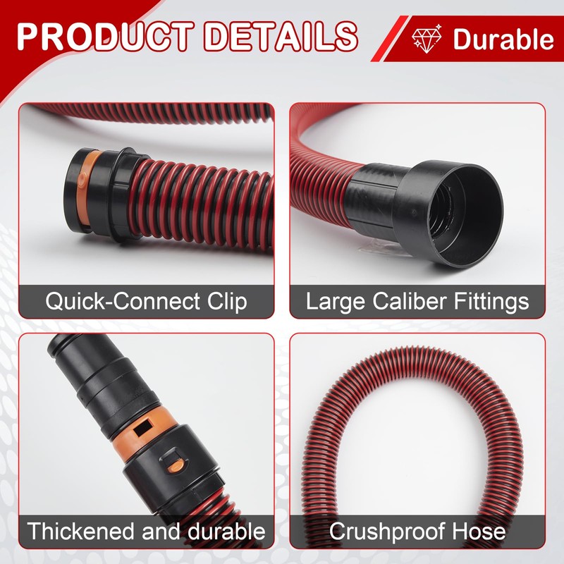 16FT Vacuum Hose Extension with 6 Adapter Attachments,Fits 1-1/4" Vacuum