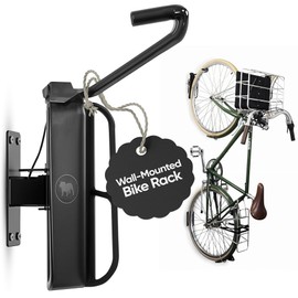 Olivia and Lily Wall-Mounted Bike Rack – Vertical Swivel Hanger for Garage & Home, Space-Saving Heavy-Duty Steel Hook, Holds Up to 50 lbs, Black Vertical Bike Storage Mount