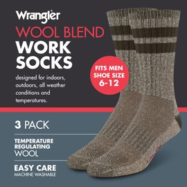 WRANGLER - Blended Wool Socks for Men - Cold Weather Hiking & Work Crew Socks (FOREST GREEN)