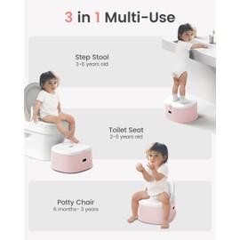 3-in-1 Toddler Potty Training Toilet for Boys and Girls Multi-use Baby Potty Chair for Toddlers 1-3 Training Potty Seat Toddler Toilet Baby Potty Training Seat with Step Stool (Pink)