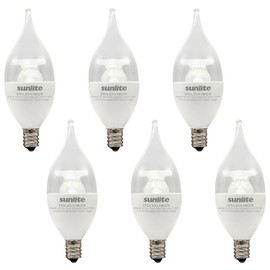 Sunlite 41850 LED CA11 Clear Chandelier CFC Light Bulb, 4.5 Watts (40W=), 300 Lumens, 120 Volts, Dimmable, Candelabra E12 Base, Energy Star, 90 CRI, ETL Listed, Flame Tip, 2700K Warm White, 6 Pack