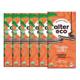 Alter Eco Orange Creme Truffle Thins, Chocolate Bar with Gooey Ganache Truffle Filling, Organic, Gluten & Soy-Free, Non-GMO Snacks, No Additives, Recyclable Packaging, Fair Trade (6-Pack Orange Creme)