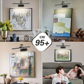 Joossnwell Picture Light Battery Operated Art Lights for Painting with Remote Wireless Wall Light Dimmable and 3CCT Black Picture Frame Light 15.35 Inch Sconce Light for Library Museum Portrait