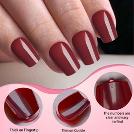 LoveOurHome 288pc Coffin Press on Nails Short Fake Nails with Glue Tabs, Burgundy Glue on Nails Press on Nails Women Acrylic Nails XS Coffin Fake Nails Short False Nails Girls Kids Red Fingernails