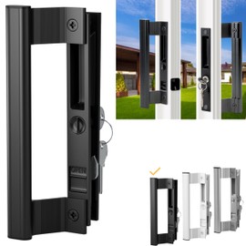 T-HAKEN Sliding Glass Door Handle Set – Aluminum Handle, Mortise/Hook Style, Fits 3-15/16 in. Hole Spacing (Black)