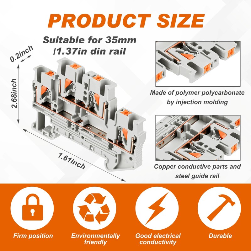 Saysurey DIN Rail Terminal Block Twin Spring Terminal Connectors Push