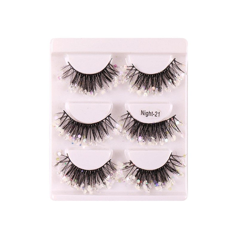 perfk 3 Pairs Luminous False Eyelashes with Sequins, Glitter Eyelashes,