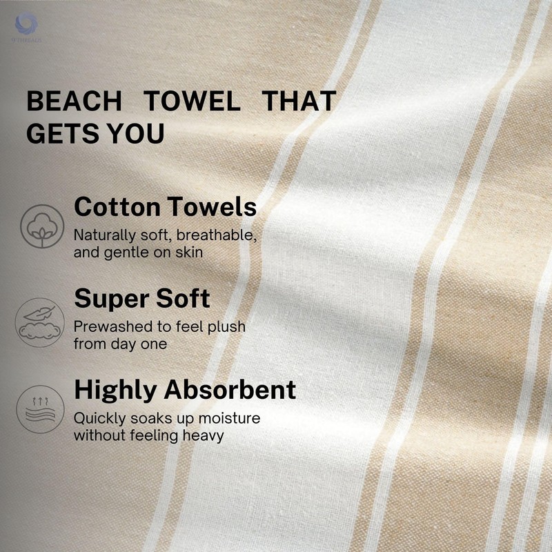 9Threads Cotton Turkish Beach Towel with Bag Towels Oversized 36"x72"
