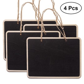 SUPVOX 4pcs Mini Hanging Chalkboard Signs Wooden Frame Rectangle Double-Sided Memo Message Board Pendant Small Blackboard for Room Office Home