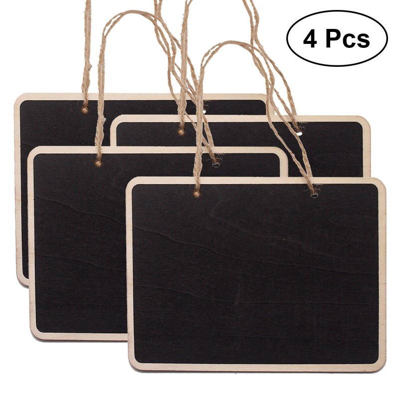 SUPVOX 4pcs Mini Hanging Chalkboard Signs Wooden Frame Rectangle Double-Sided