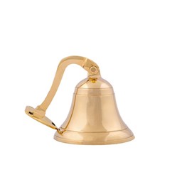 Gold Brass Wall Mount Bell with Chain Ringer, 5" x 3.5" x 5" – Vintage Nautical Doorbell for Home, Garden, Patio