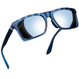 Joopin Designer Silver Rectangle Mens Sunglasses Polarized, Clear Blue TR90 Rim Large Sun Glasses UV400 Protection, Mirrored Square Shades for Women