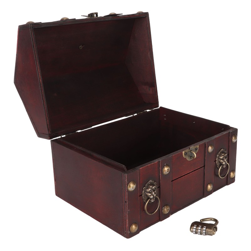 Treasure Chest Storage Box with Combination Lock Handcraft Exquisite Wood