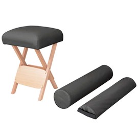 SKM Folding Massage Stool with 12 cm Thick Seat & 2 Bolsters Black (Weight-17KG)