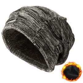 Topex XL/XXL Slouch Beanie Men's Hat Women's Winter Warm Fleece Knitted Hat, 94608_black-white