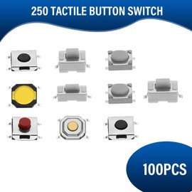 WUSJCOF Pack of 250 Tactile Push Button Switch Micro Switch Tactile Button Assortment Kit, 10 Value Health Gear Micro Button Switches for Car Remote Control Button, with Plastic Box