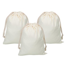 PATIKIL Reusable Drawstring Bags, 10x12.6 Inch 3 Pack Multipurpose Washable Cotton Dust Bags, Luggage Organizer, Travel Essentials Storage Pouch, Ecru