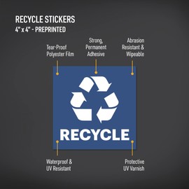 Avery Recycle Stickers, Blue Recycle Signs for Bins, Containers, Trash Cans and Walls, Waterproof, UV Resistant, Preprinted, 4" x 4", 8 Total
