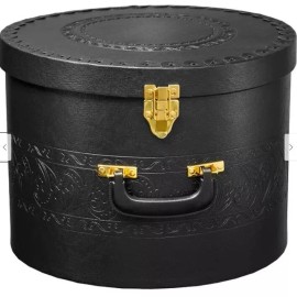 Luxury Stylish Round Hat Box Storage With Gold Locking Lid - Black