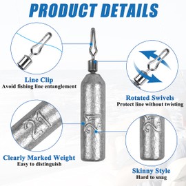 Drop Shot Fishing Weights, Pencil Weights Fising Sinkers No Snag Drop Shot Rig Skinny Sinkers for Bass Saltwater Freshwater Fishing 1/8oz,3/16oz,1/4oz,3/8oz,1/2oz,3/4oz